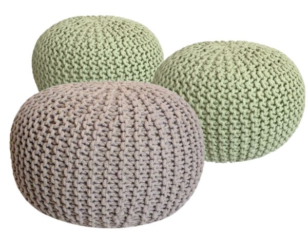 Ensemble de poufs 3 pièces Ø 55 cm coussin de sol tabouret tricoté tabouret coussin de siège tabouret tricot grossier durable