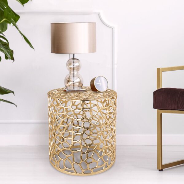 Table d'appoint table décorative en métal ø 40 x 46 cm ronde Agadir design corail aluminium argent ou doré