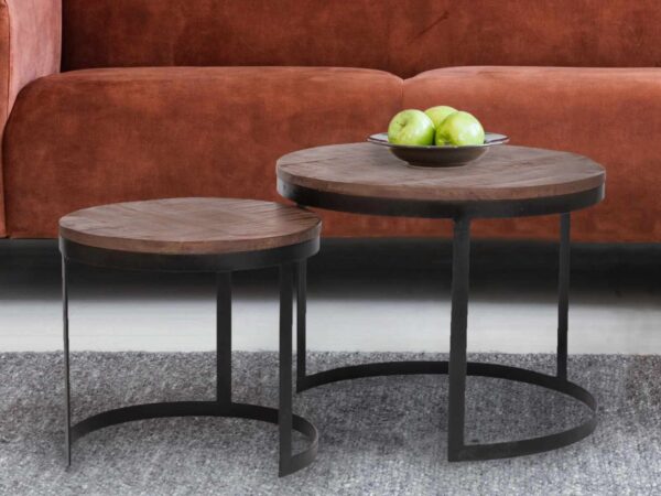 Table basse lot de 2 table d'appoint table de salon ronde Austin structure métal argent vieilli ou noir