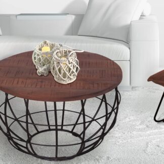 Table basse durable ronde ø 75 cm table de salon bois massif London grille métallique structure métallique
