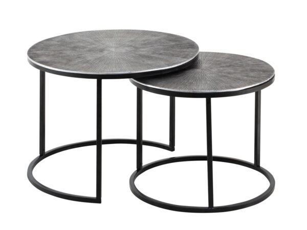 Ensemble de tables basses 2 pièces ø 55 et 45 cm table d'appoint en métal argenté tables rondes salon Carlton – Image 3