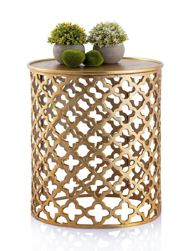 Table d'appoint décorative en métal ø 40 x 45 cm ronde Cairo argent ou or aluminium oriental – Image 2