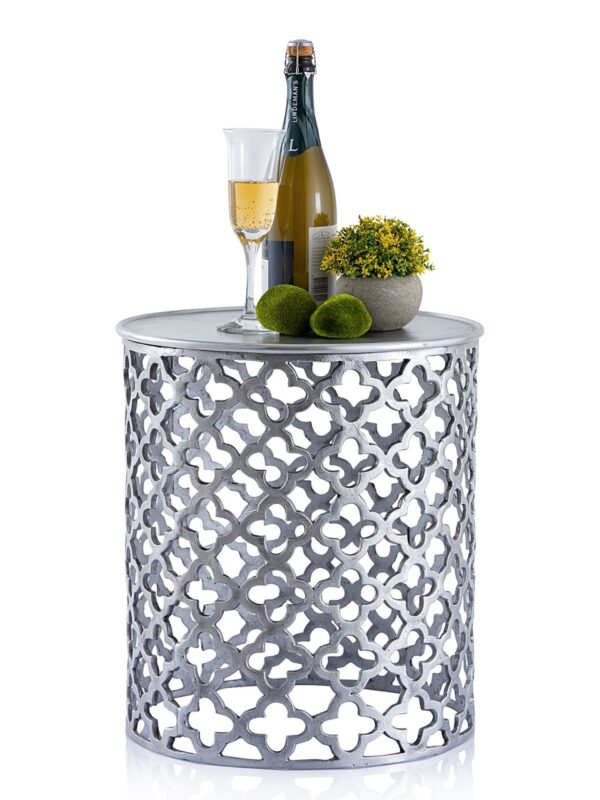 Table d'appoint décorative en métal ø 40 x 45 cm ronde Cairo argent ou or aluminium oriental – Image 2