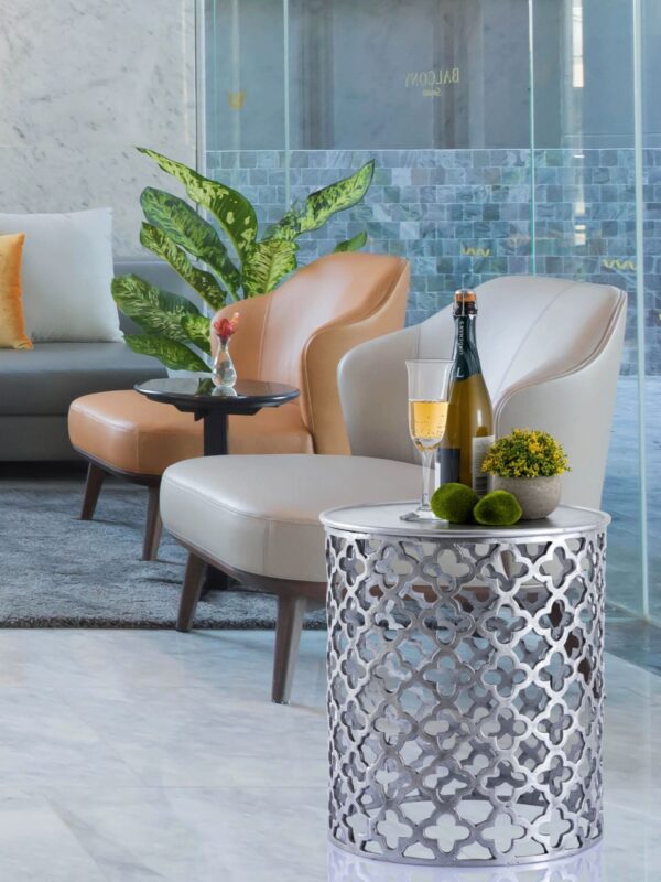 Table d'appoint décorative en métal ø 40 x 45 cm ronde Cairo argent ou or aluminium oriental – Image 10