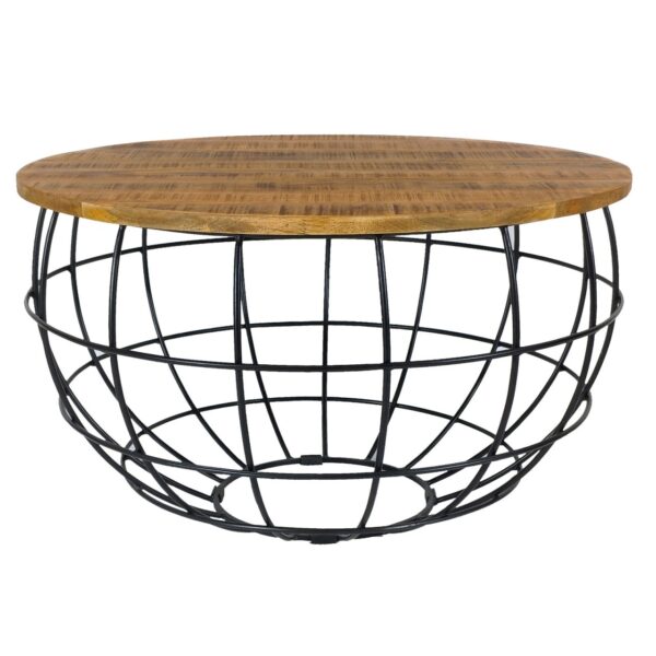 Table basse ronde durable Lexington ø 75 cm grille métallique structure métallique table de salon en bois massif – Image 2