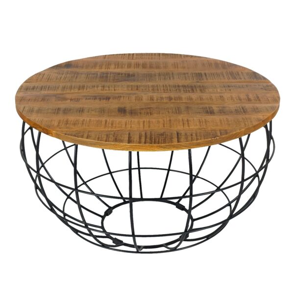 Table basse ronde durable Lexington ø 75 cm grille métallique structure métallique table de salon en bois massif – Image 3