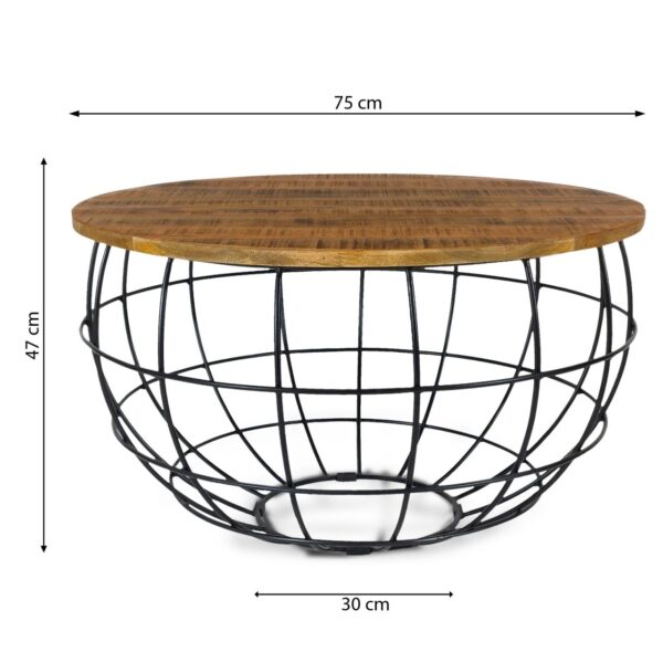 Table basse ronde durable Lexington ø 75 cm grille métallique structure métallique table de salon en bois massif – Image 4
