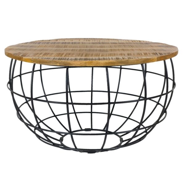 Table basse ronde durable Lexington ø 75 cm grille métallique structure métallique table de salon en bois massif – Image 2