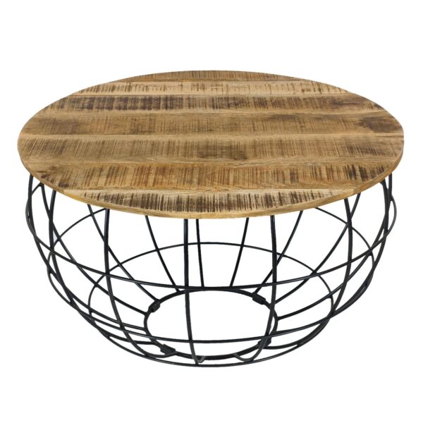 Table basse ronde durable Lexington ø 75 cm grille métallique structure métallique table de salon en bois massif – Image 4