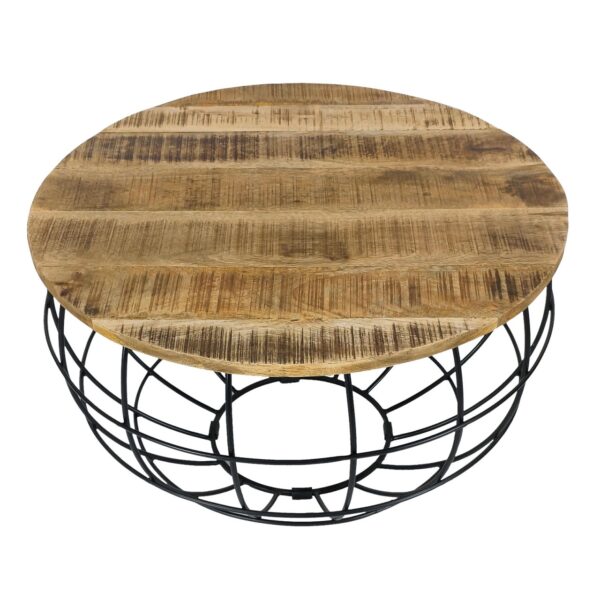 Table basse ronde durable Lexington ø 75 cm grille métallique structure métallique table de salon en bois massif – Image 5