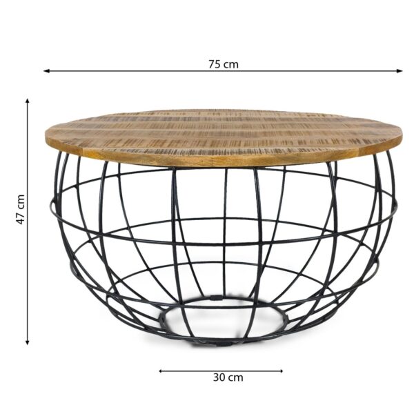 Table basse ronde durable Lexington ø 75 cm grille métallique structure métallique table de salon en bois massif – Image 3