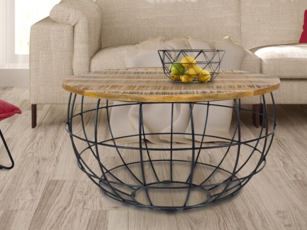 Table basse ronde durable Lexington ø 75 cm grille métallique structure métallique table de salon en bois massif