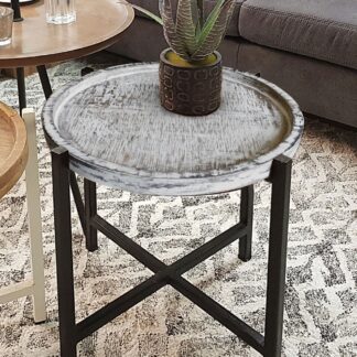 Table d'appoint ø46xH45cm table basse table de salon ronde Omaha structure métal argent vieilli