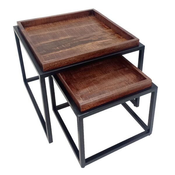Table basse lot de 2 tables gigognes carrées structure métal Seattle
