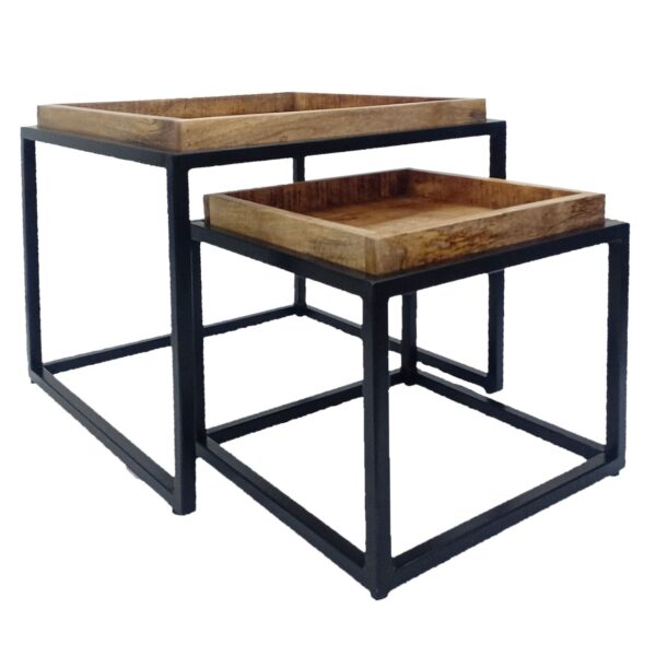 Table basse lot de 2 tables gigognes carrées structure métal Seattle