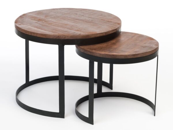 Table basse lot de 2 table d'appoint table de salon ronde Austin structure métal argent vieilli ou noir – Image 2