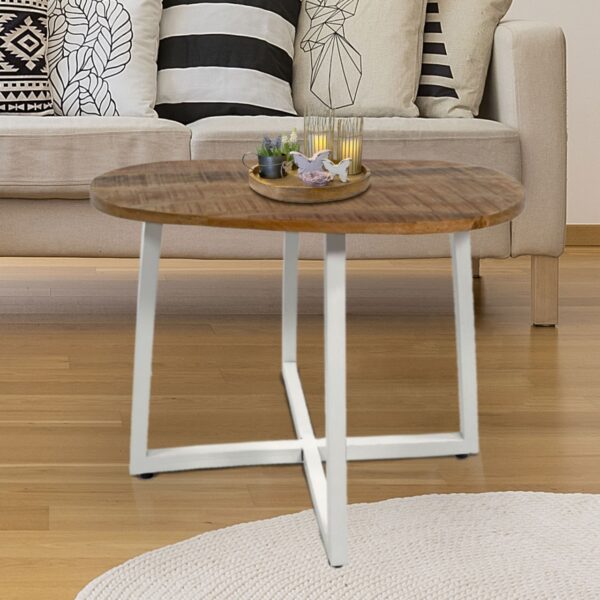 Table basse ronde 60 cm table de salon table d'appoint Cannes structure métal noir blanc argent antique