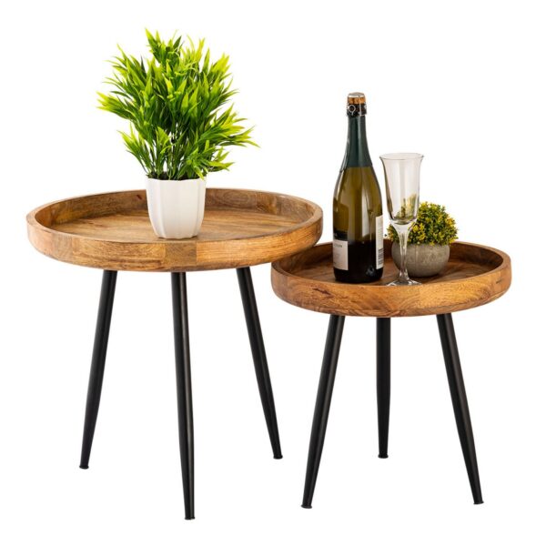 Table d'appoint bois ronde ø 40 ou 50cm Table basse Vancouver table de salon pieds métal noir mat – Image 3