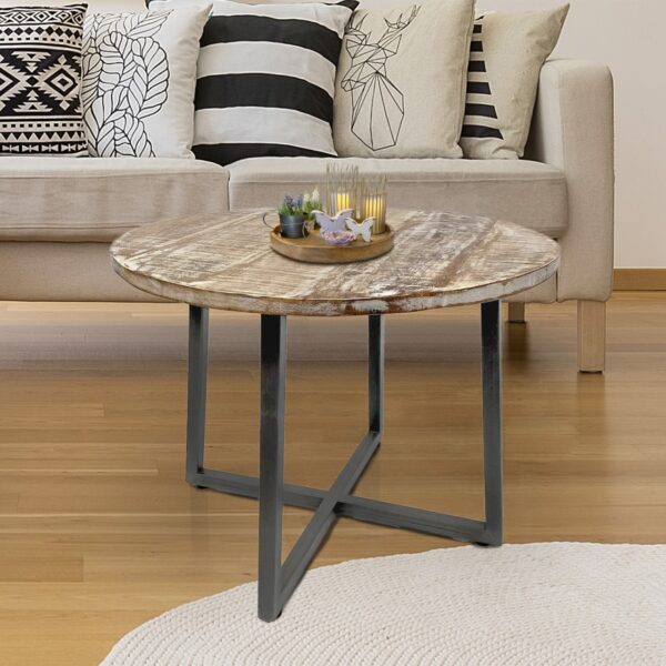 Table basse ronde 60 cm table de salon table d'appoint Cannes structure métal noir blanc argent antique