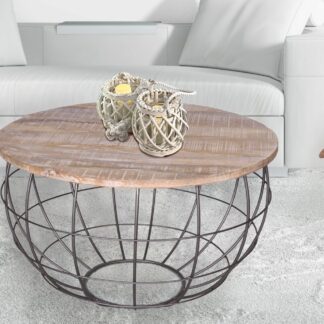 Table basse durable ronde ø 75 cm table de salon bois massif London grille métallique structure métallique