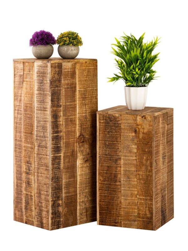 Colonne de fleurs 27x27 H50 ou 73cm tabouret de fleurs support pour plantes en bois table d'appoint carrée en bois de manguier – Image 5