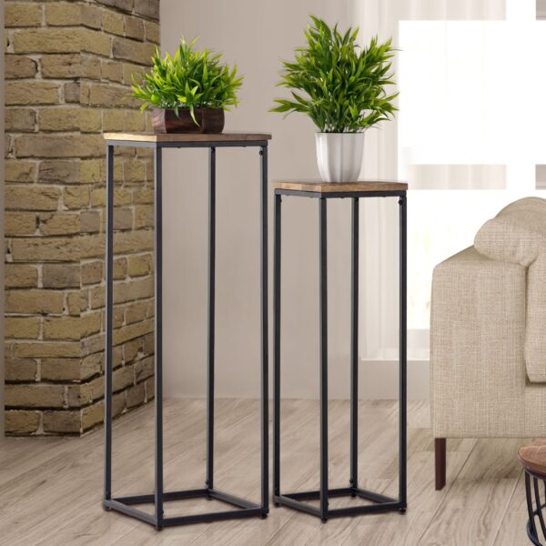 Ensemble de colonnes de fleurs L 25 et 20 H 78 et 67 cm Tabouret de fleurs Support pour plantes Pérou carré