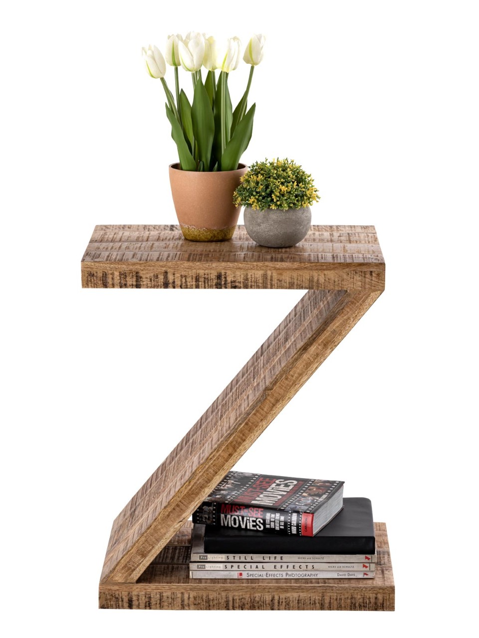 Table d'appoint en bois forme Z 42x50x31cm Zoro table de canapé table à fleurs manguier durable bois de récupération – Image 2