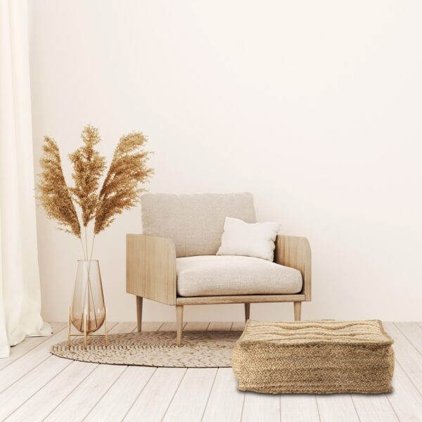 Coussin de sol en jute 50x50cm, coussin de siège carré, coussin de salon, pouf de siège naturel, coussin de pied – Image 6