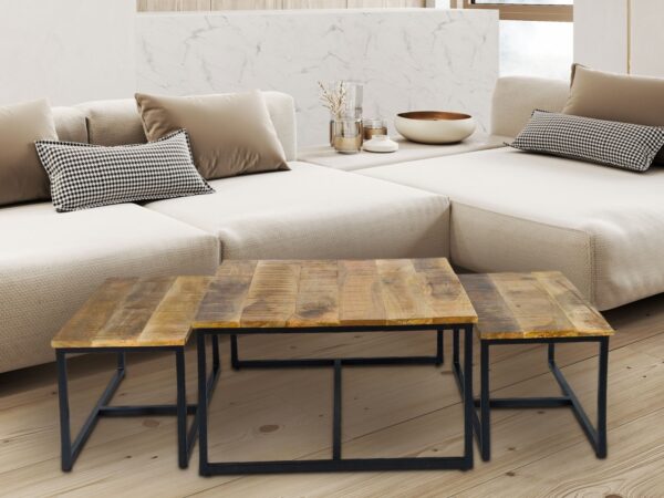 Table basse lot de 3 tables d'appoint structure métal Ontario