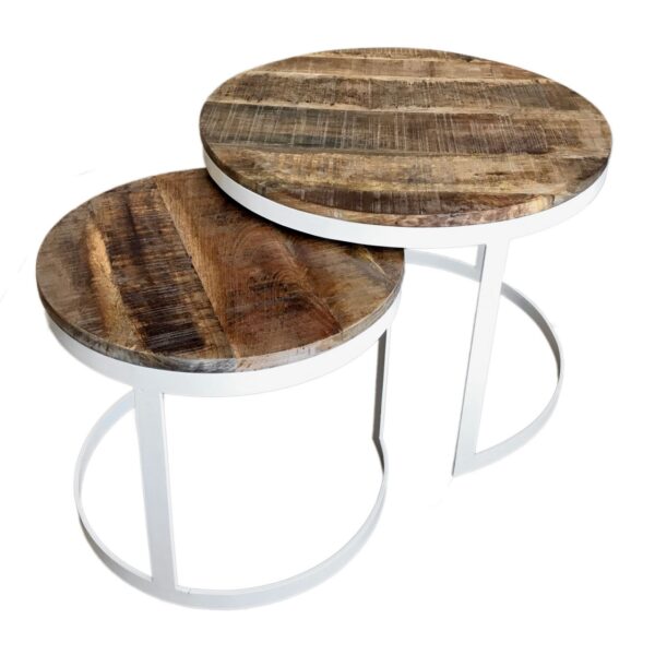 Table basse lot de 2 table d'appoint table de salon ronde Austin structure métal argent vieilli ou noir – Image 2