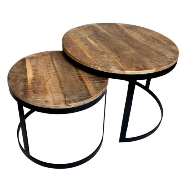 Table basse lot de 2 table d'appoint table de salon ronde Austin structure métal argent vieilli ou noir – Image 2