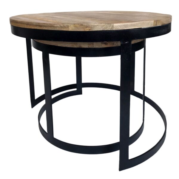Table basse lot de 2 table d'appoint table de salon ronde Austin structure métal argent vieilli ou noir – Image 4