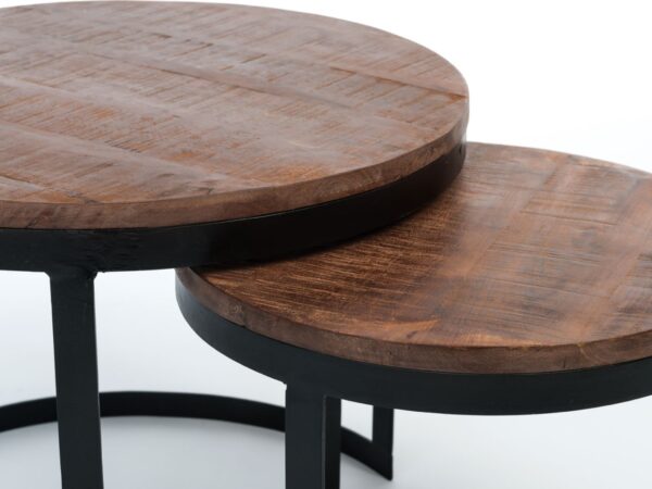 Table basse lot de 2 table d'appoint table de salon ronde Austin structure métal argent vieilli ou noir – Image 6