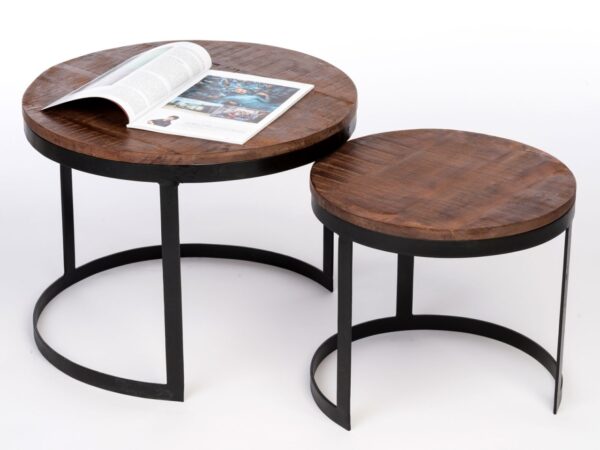 Table basse lot de 2 table d'appoint table de salon ronde Austin structure métal argent vieilli ou noir – Image 9