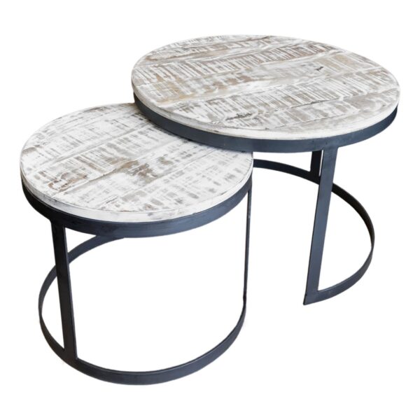 Table basse lot de 2 table d'appoint table de salon ronde Austin structure métal argent vieilli ou noir – Image 4
