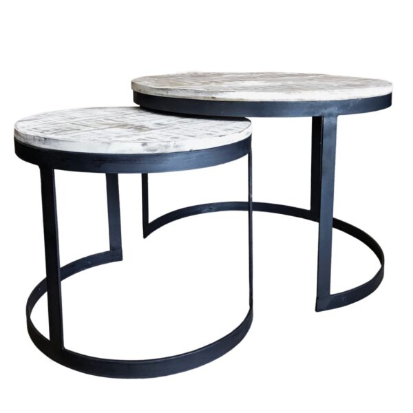 Table basse lot de 2 table d'appoint table de salon ronde Austin structure métal argent vieilli ou noir – Image 2