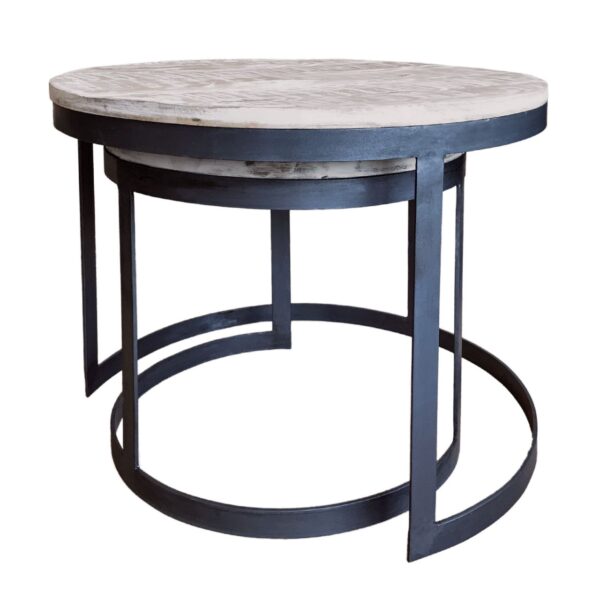 Table basse lot de 2 table d'appoint table de salon ronde Austin structure métal argent vieilli ou noir – Image 5