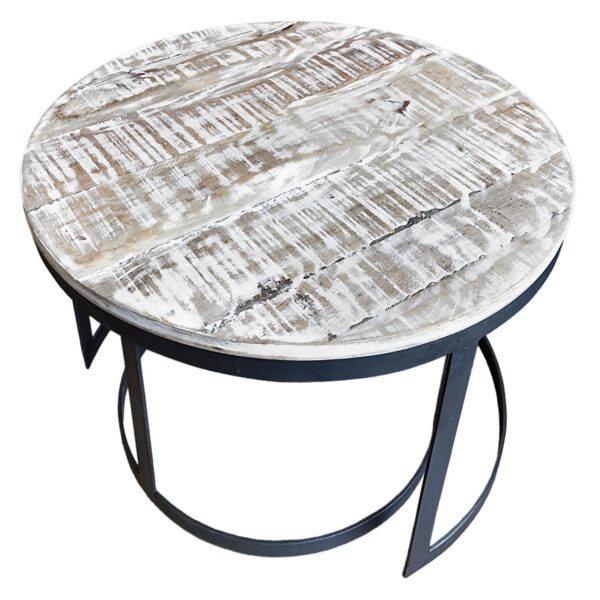 Table basse lot de 2 table d'appoint table de salon ronde Austin structure métal argent vieilli ou noir – Image 6