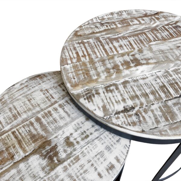 Table basse lot de 2 table d'appoint table de salon ronde Austin structure métal argent vieilli ou noir – Image 7