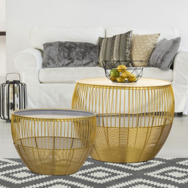 Table d'appoint set de 2 tables rondes ø 49/41 H 37/29 cm table basse décorative Glamira table basse or