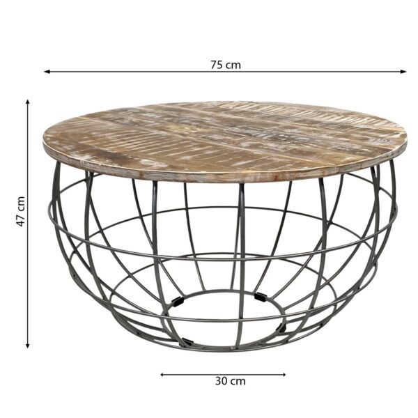 Table basse ronde durable Lexington ø 75 cm grille métallique structure métallique table de salon en bois massif – Image 3