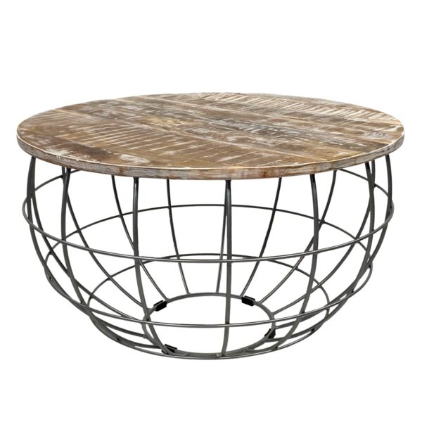 Table basse ronde durable Lexington ø 75 cm grille métallique structure métallique table de salon en bois massif – Image 2