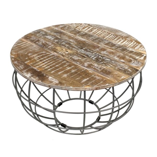Table basse ronde durable Lexington ø 75 cm grille métallique structure métallique table de salon en bois massif – Image 4