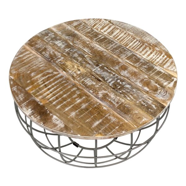 Table basse ronde durable Lexington ø 75 cm grille métallique structure métallique table de salon en bois massif – Image 5