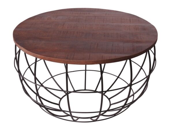 Table basse durable ronde ø 75 cm table de salon bois massif London grille métallique structure métallique – Image 3