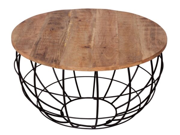 Table basse durable ronde ø 75 cm table de salon bois massif London grille métallique structure métallique – Image 3