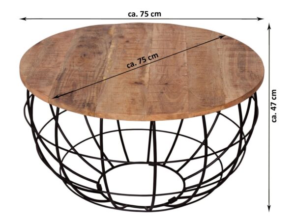 Table basse durable ronde ø 75 cm table de salon bois massif London grille métallique structure métallique – Image 4