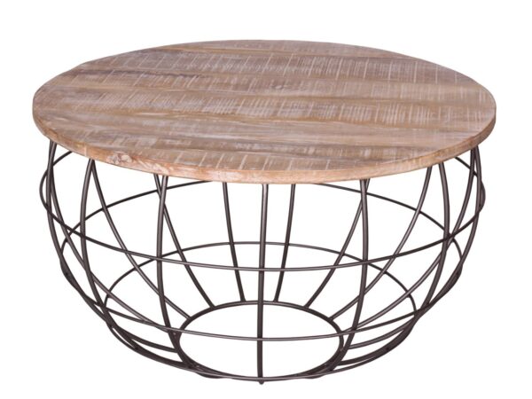 Table basse durable ronde ø 75 cm table de salon bois massif London grille métallique structure métallique – Image 3