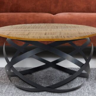 Table d'appoint table basse ronde salon Orbit structure métal noir