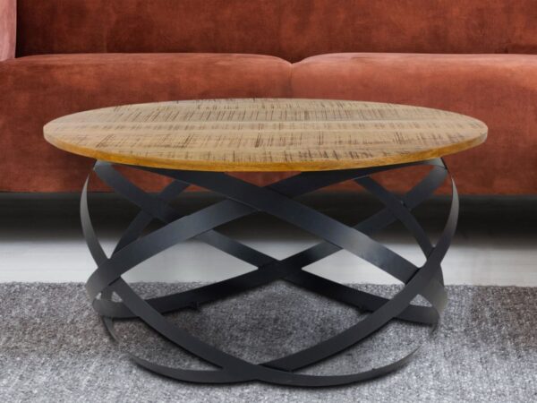Table d'appoint table basse ronde salon Orbit structure métal noir